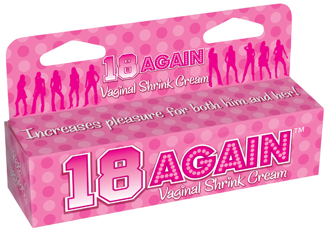 18 Again vaginal shrink cream is specially formulated to make her tighter and make him feel bigger. 18 Again! as seen on TV. On late night talk show and getting the Stephen Colbert bump. Make Your Vagina Feel 18 Again! Recapture your vagina's youth! 18