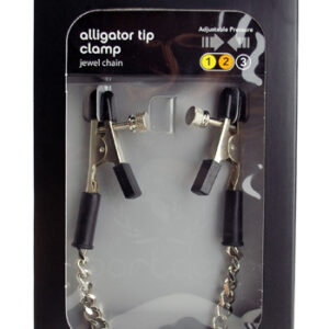 Spartacus gator nipple clamps deliver a tantalizing pinch that you will definitely notice. The skinny tips deliver localized pressure as lightly or as tightly as you choose. Alligator Nipple Clamps with wide alligator ends and a jewel chain are great for