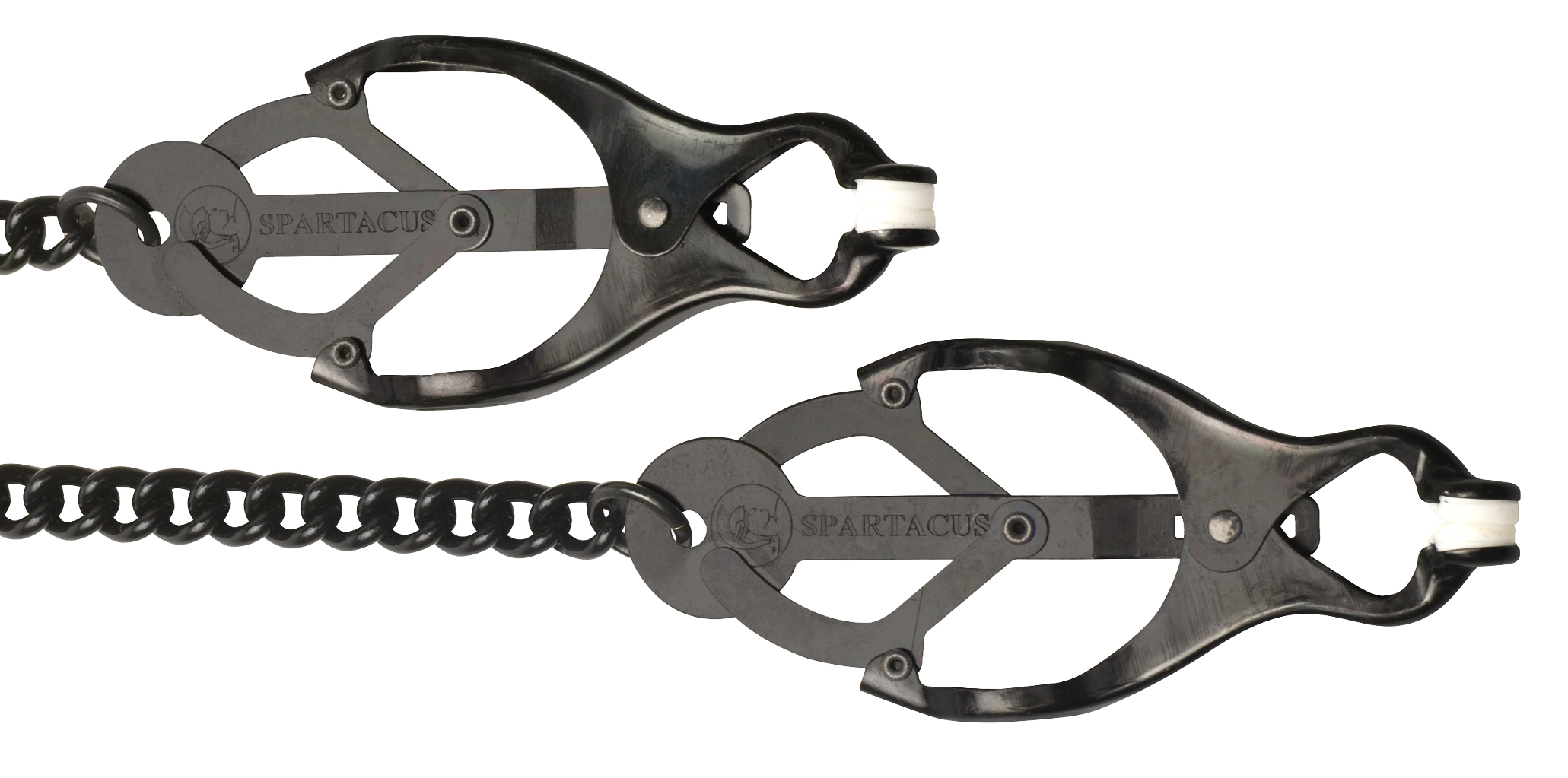 Blackline Endurance Butterfly Clamps Link Chain. Endurance nipple clamps with link chain offer maximum pressure for an intense and localized experience. These endurance nipple clamps feature a sturdy