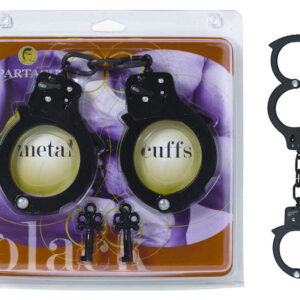 Bondage Gear handcuffs. Metal handcuffs. Black coated steel. Spartacus handcuffs are available in dual locking and single locking. Single lock handcuffs in black. When it's time for tough love