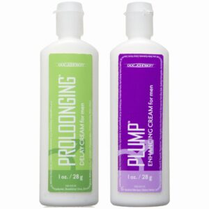 Proloonging Plus Plump for Men 2 Pack. Get more banging for your buck with this travel-friendly sexual enhancement kit! Proloonging + Plump for Men features a 1 ounce tube of delay cream and 1 ounce tube of enhancing cream. The delay cream