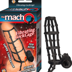 Macho Vibrating Cock Cage Black. Super stimulation. Ultimate clitoral teaser satisfaction. Super stretchy. Easy to operate. Push button. Waterproof vibrations. Phthalates free
