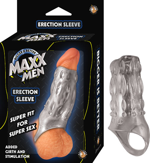Maxx Men Erection Sleeve Clear super fit for super sex. Bigger is better. Added girth and stimulation. Waterproof