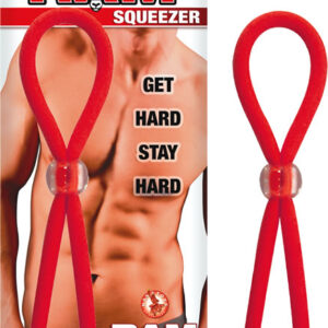 Ram Squeezer Red adjustable lasso style cock ring. Hugs you tight