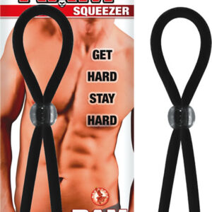 Ram Squeezer Black adjustable lasso style cock ring. Hugs you tight
