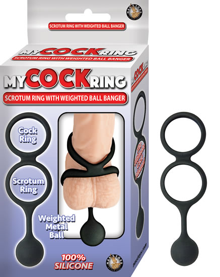 My Cock Ring Scrotum Ring with Weighted Ball Banger Black. Cock ring Scrotum ring weighted metal ball. The ultimate cock pleaser. 100% silicone. Waterproof