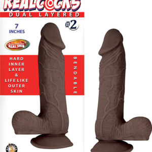 Real Cocks Dual Layered #2 Dark Realistic Dildo from Nasstoys of New York. Hard inner layer and life like outer skin. Bendable. Realistic feel. Made using body safe