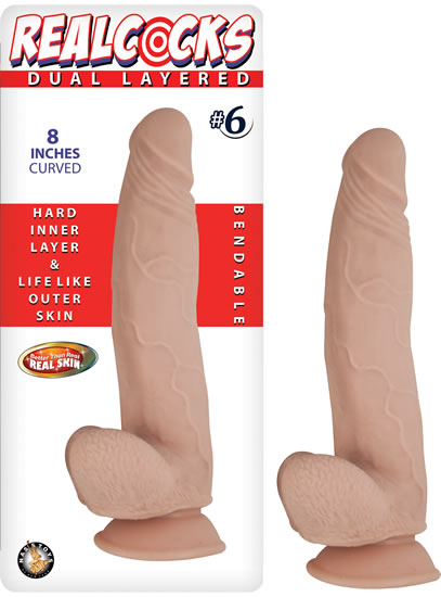 Real Cocks Dual Layered number 6 Beige Curved 8 inches. Features: dual layered