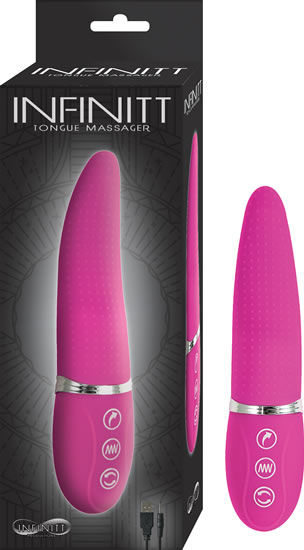 Infinitt Tongue Massage Pink Vibrator from Nasstoys of New York. Features 7 vibration functions. 4 rotation functions. High speed boost button. Specially designed to reach all your erogenous zones. Materials Silicone massager