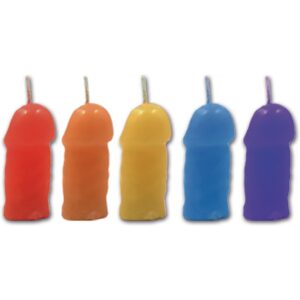 Rainbow Pecker Party Candle 5 different colors. Light up your night or any fun party event with these fun Rainbow Color Pecker Party Candles! Jasmine scented candles. These fun pecker shape candles will be sure to add a little color to any party event