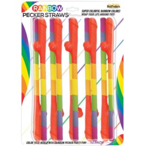 Rainbow Pecker Straws 10 pack from Hott Products Unlimited. Take your next party event to new colorful heights when you wrap your lips around these Exotic Rainbow Color Pecker Straws! Dicky Cocktail sipping was never so much fun! Color your world with rai