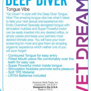 Wet Dreams Tongue Star Deep Diver Blue Vibrating Tongue with Motor from Hott Products Unlimited. Go down in style with the deep diver tongue. This amazing tongue vibrator has what it takes to take you to your next sexual level oral experience into over dr