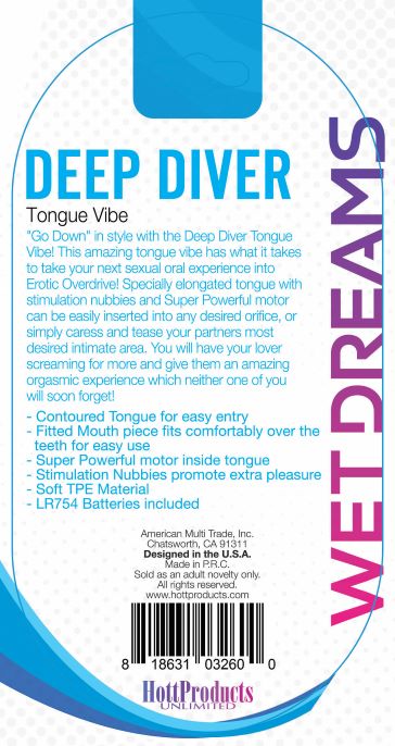 Wet Dreams Tongue Star Deep Diver Blue Vibrating Tongue with Motor from Hott Products Unlimited. Go down in style with the deep diver tongue. This amazing tongue vibrator has what it takes to take you to your next sexual level oral experience into over dr