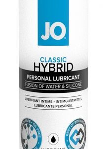 NEW! JO Hybrid is a silky smooth personal lubricant formulated with the finest quality Silicone ingredients and merged with our JO H20 water based lubricant. The merging of the two products creates a cutting edge lubricant that is long lasting and silky s