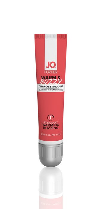 System JO Warm and Buzzy Original 10ml e or approximately .34 fluid ounce. Enhance foreplay and touch sensation with the newest stimulant addition JO Warm and Buzzy. A dual acting topical stimulant. This water based cream provides a thrilling combination