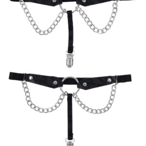 Elevate your look with a touch of elegance and edge in this sexy pair of Chain Lace Garters. Featuring lace-etched faux leather that combines comfort and durability