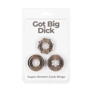 Got Big Dick 3 Pack Rings from BMS Enterprises. Key features: Cock rings. Super stretchy. Textured for added stimulation. Snug fit. Body safe material. Waterproof