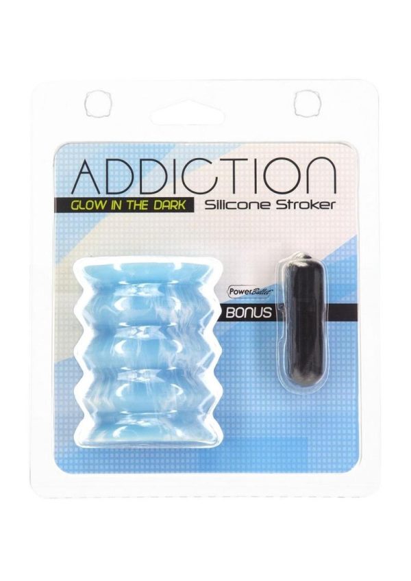 Addiction Silicone Stroker Glow In The Dark from BMS Enterprises. Looking for an exhilarating experience? Let the new Addiction Glow in the Dark Silicone Sleeve be your new favorite obsession. Addiction sleeve features 100% body safe Silicone and the opti