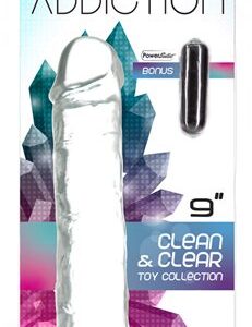 Addiction Crystal 9 inches Vertical Dong Clear Thermoplastic Elastomers with Power Bullet from BMS Enterprises. Your future has never looked clearer! Introducing the Crystal Addiction 9 inches vertical dong! Experience lifelike textures with an incredible