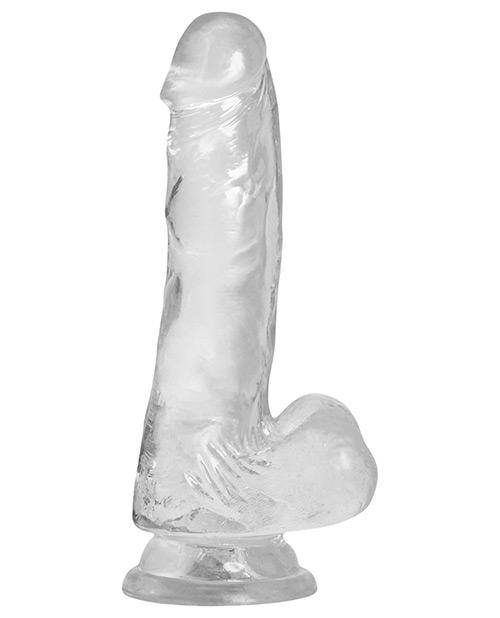 Crystal Clear Addiction 7 inches Thermoplastic Elastomers TPE Suction Cup Dong from BMS Enterprises. Presenting the Crystal Addiction dildo with balls from BMS Factory. This clear dong from the Crystal Addiction collection is realistically shaped and 7 in