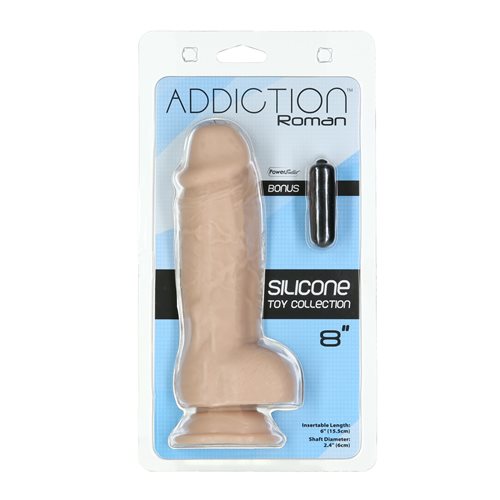 Addiction 100% Roman 8 inches Silicone Collection Beige Dildo from BMS Enterprises. Some of the best things in life come in the thickest packages! Roman is Addictions 8 inches super girthy dong