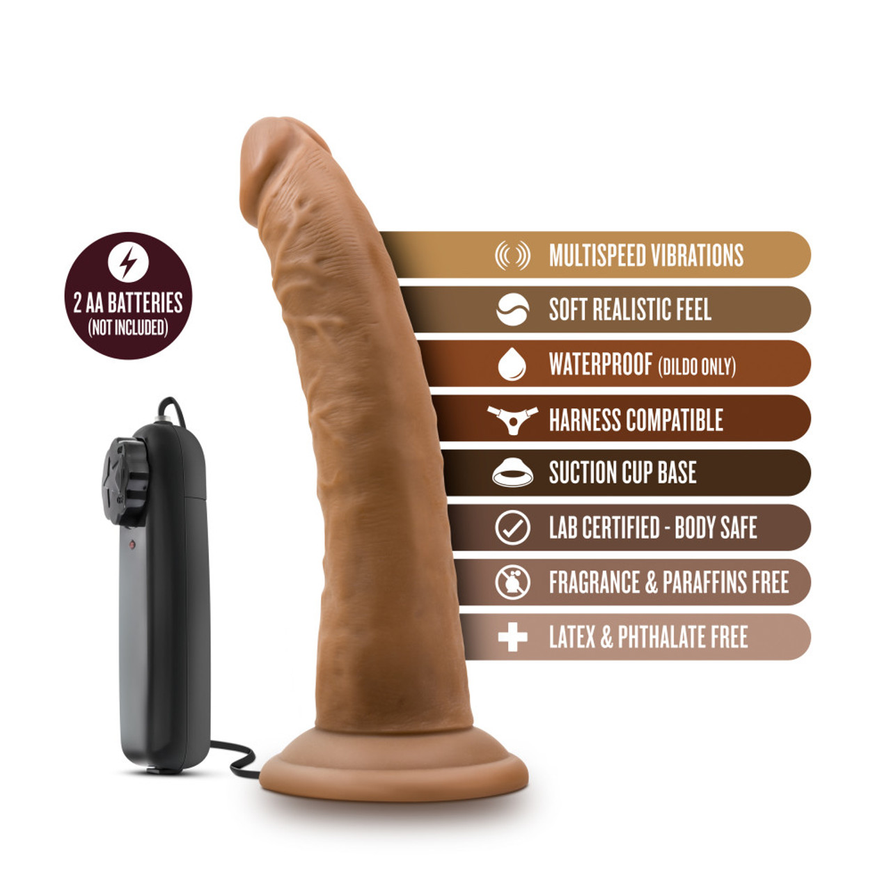 DR SKIN DR DAVE 7IN MOCHA VIBRATING COCK W/ SUCTION CUP - Image 7