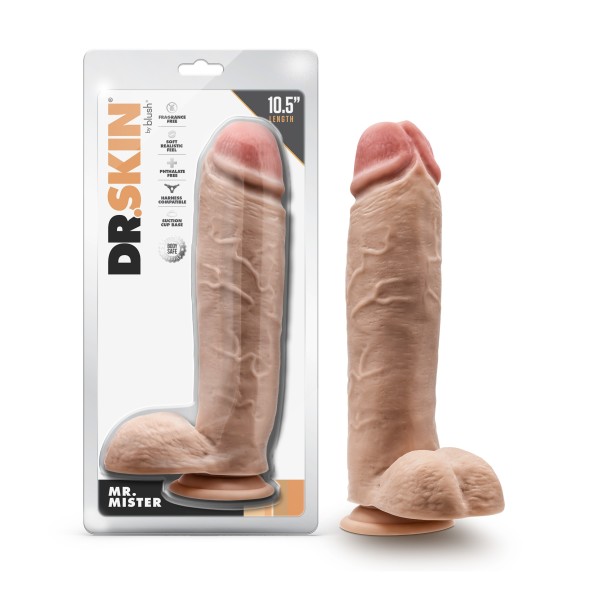 DR. SKIN DR. MISTER 10.5IN DILDO W/ BALLS BEIGE