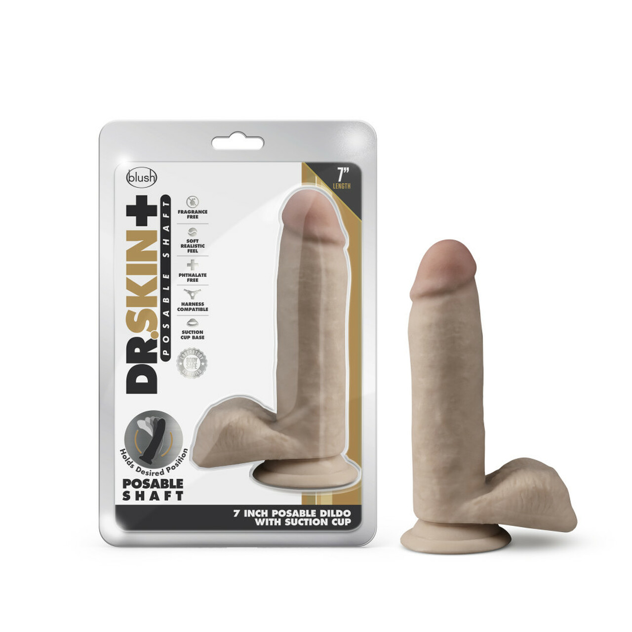 DR SKIN PLUS 7IN POSEABLE GIRTHY DILDO VANILLA