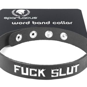 Small Collar Fuck Slut word band from Spartacus Leathers. Choose a wordband collar that suits you and your play! High quality oil tanned leather. .75 inch wide leather strap. Adjustable around neck from 13.5 inches to 16.5 inches. Spartacus Leathers. Smal