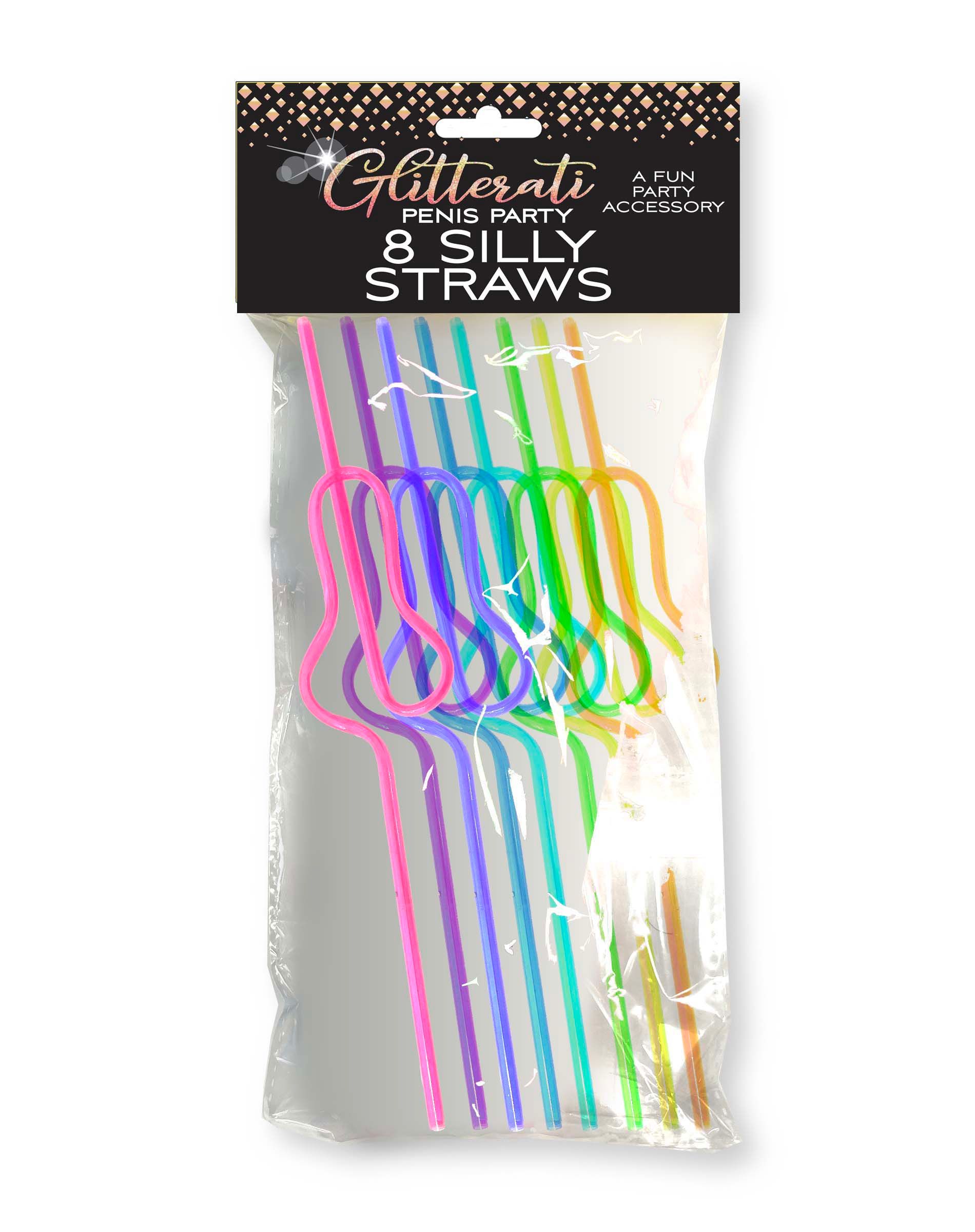 Candyprints Glitterati 8 Silly Penis Straws from Little Genie. Celebrate your next big event with these Super Fun Party Penis Straws. Each bag comes with 8 8 inches plastic reusable straws in 8 colors. These are one of the many fun products that coordina