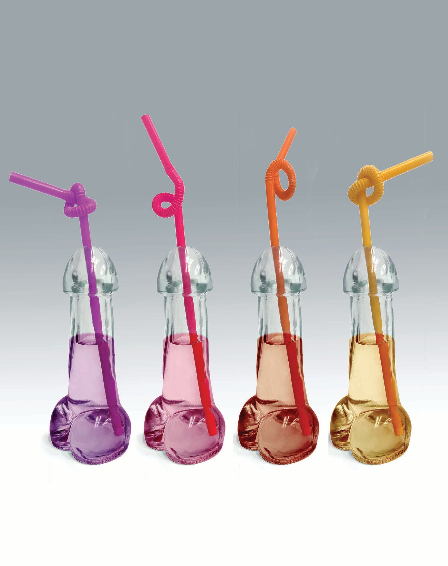 Glitterati Penis 6 ounces Drinking Glass Pack of 4 from Candyprints. Package contains four drinking glasses that will hold up to 6 ounces of liquid. Penis shaped drinking glasses. Categories: Party Games