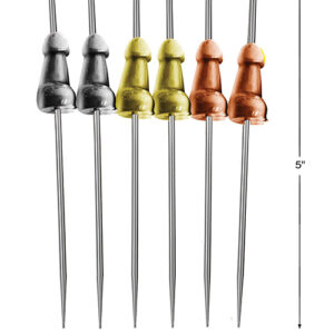 Glitterati Hors D'Oeure Picks from Little Genie. Each pack of Glitterati appetizer picks contains six 7 inches stainless still reusable skewers. These washable skewers come in metallic 2 gold