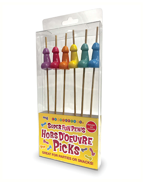 Super Fun Penis Hors D'oeuvre Picks from Lillte Genie. Add an extra touch of fun and humor to your next gathering with our Super Fun Penis Appetizer Picks! Each pack includes six 7 inches bamboo picks adorned with reusable penis tops. These whimsical pick