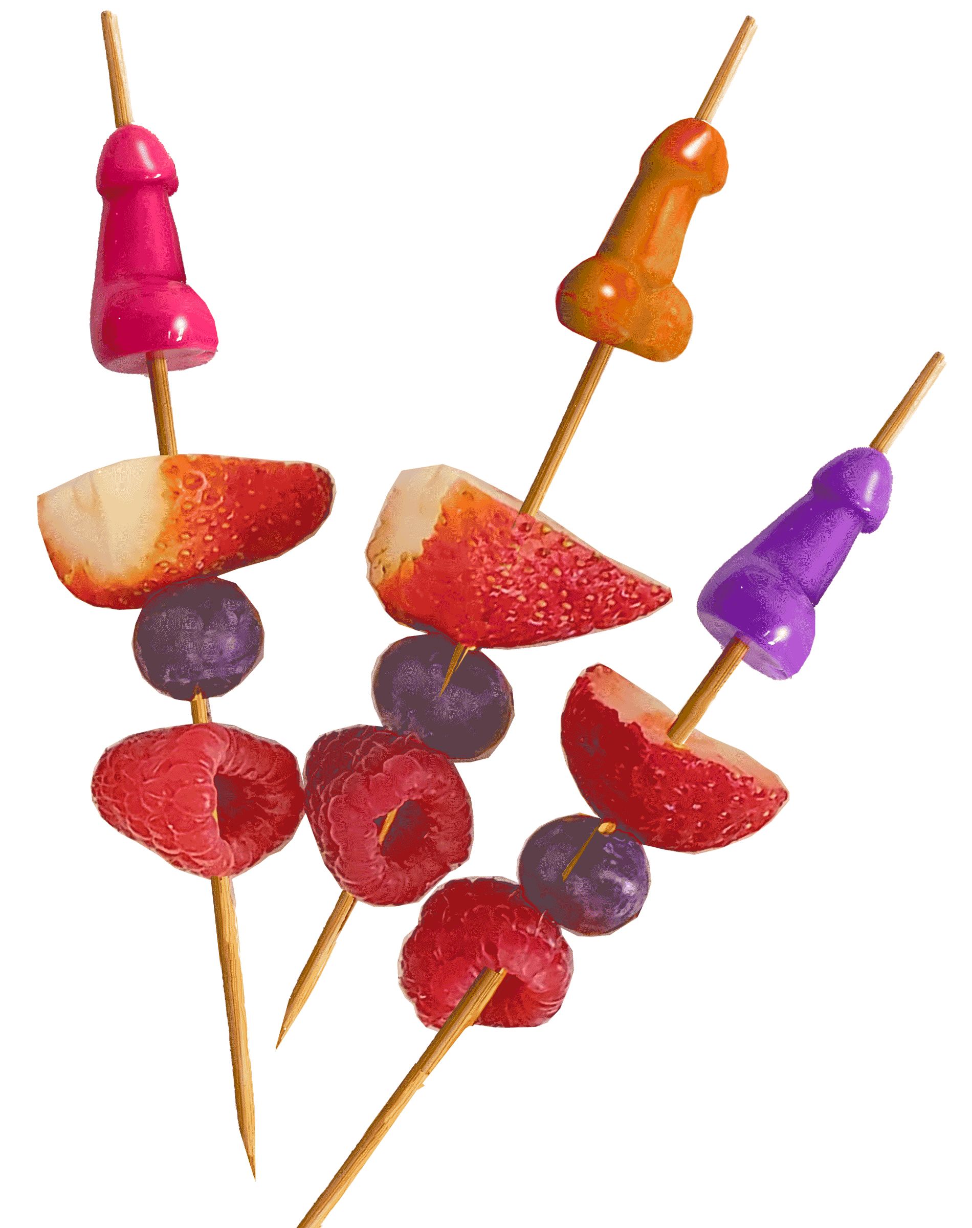 Super Fun Penis Hors D'oeuvre Picks from Lillte Genie. Add an extra touch of fun and humor to your next gathering with our Super Fun Penis Appetizer Picks! Each pack includes six 7 inches bamboo picks adorned with reusable penis tops. These whimsical pick