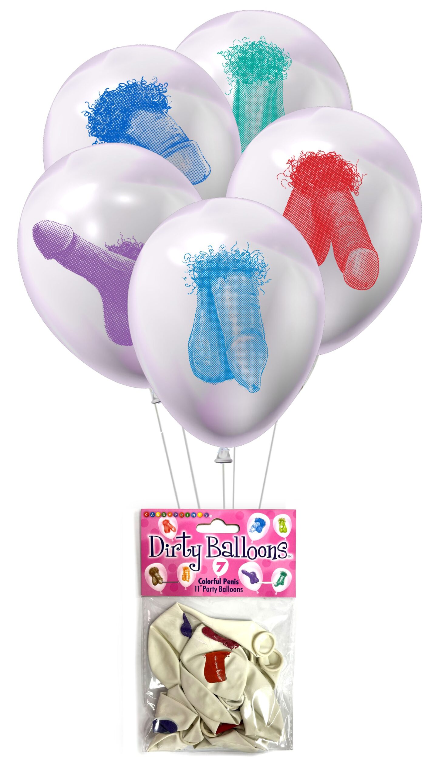 Dirty Balloons Mini Penis Style Latex Balloons. 11 inches