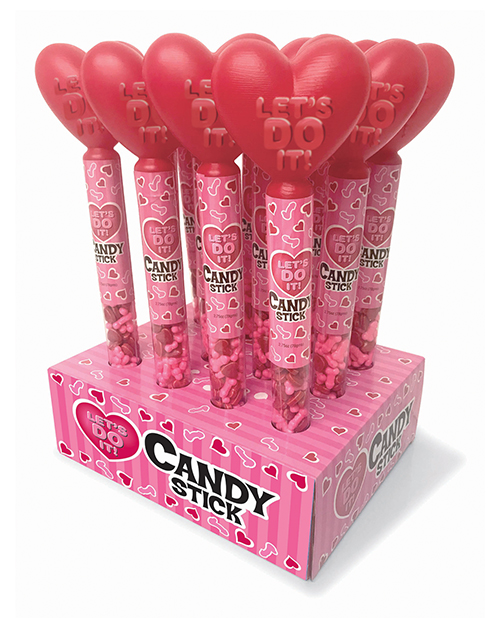 Let's Do It Candy Stick 12 Piece Display from Candyprints. The Let's Do it Candy stick was created with the intention of providing a romantic and sweet alternative to the traditional slap on the rear to get the old lady hot and bothered. This delicious an