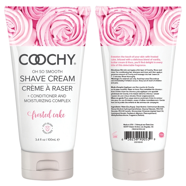 Classic Erotica Coochy Rash Free Shave Cream 3.4 fluid ounces Tube. New fragrance Frosted Cake dramatically reduces cuts