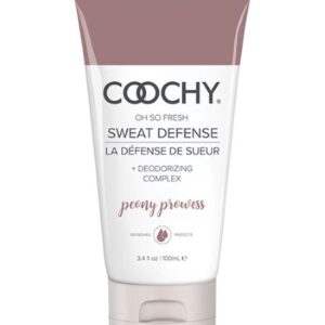 Coochy Sweat Defense Lotion Peony Prowess 3.4 fluid ounces from Classic Erotica. Oh so fresh. Deodorizing complex. Keep your coochy area feeling fresh and dry. This protective cream to powder lotion provides the perfect defense against sweat and chafing.