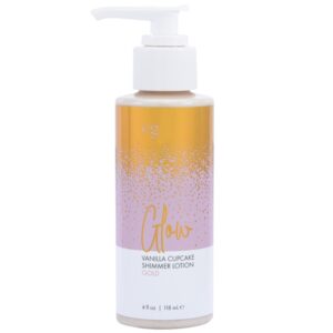 Glow Vanilla Cupcake Shimmer Lotion Gold 4 fluid ounces from Classic Erotica. Gold Shimmer Lotion get your glow on with this moisture rich body lotion. Shimmering and deliciously fragranced like freshly baked vanilla cupcakes