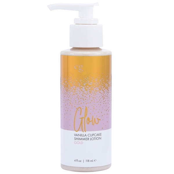 Glow Vanilla Cupcake Shimmer Lotion Gold 4 fluid ounces from Classic Erotica. Gold Shimmer Lotion get your glow on with this moisture rich body lotion. Shimmering and deliciously fragranced like freshly baked vanilla cupcakes
