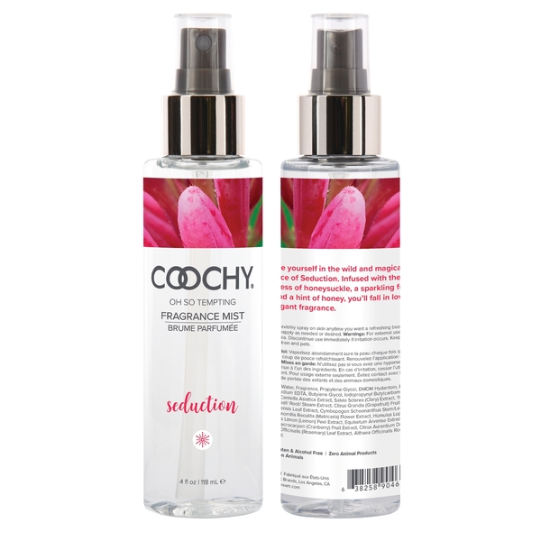 Coochy Oh So Tempting Fragrance Body Mist Seduction 4 fluid ounces from Classic Erotica. Immerse yourself in the wild and magical fragrance of Seduction. Infused with the sunny sweetness of honeysuckle
