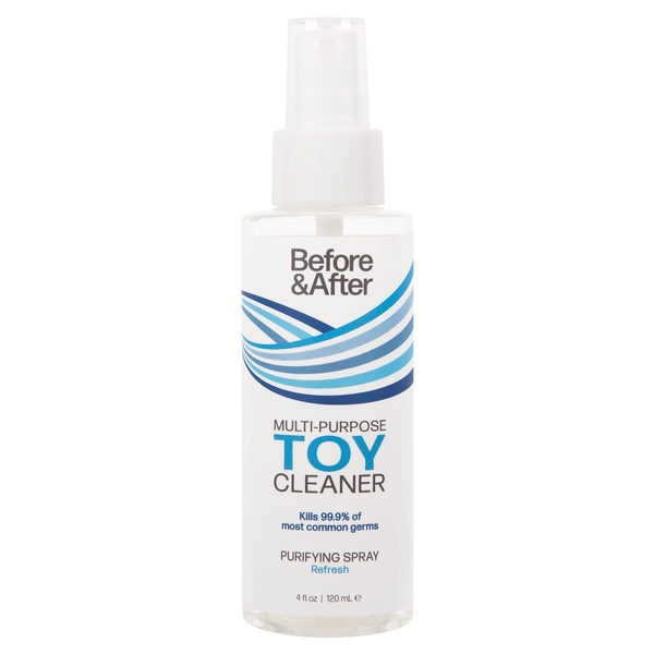 Before and After Toy Cleaner Spray 4 fluid ounces from Classic Erotica. Clean with confidence using Before and After. Simply spray and let the toy cleaner do the heavy lifting. Powered by naturally derived ingredients that clean and disinfect