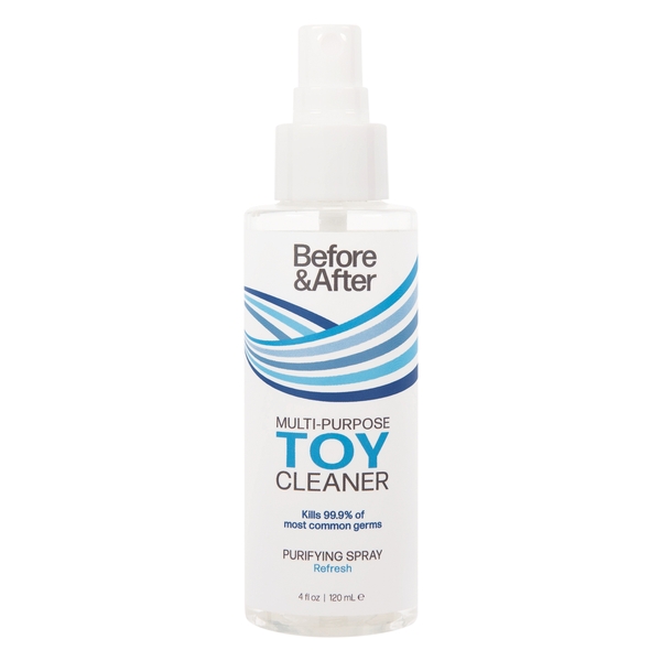 Before and After Toy Cleaner Spray 4 fluid ounces from Classic Erotica. Clean with confidence using Before and After. Simply spray and let the toy cleaner do the heavy lifting. Powered by naturally derived ingredients that clean and disinfect