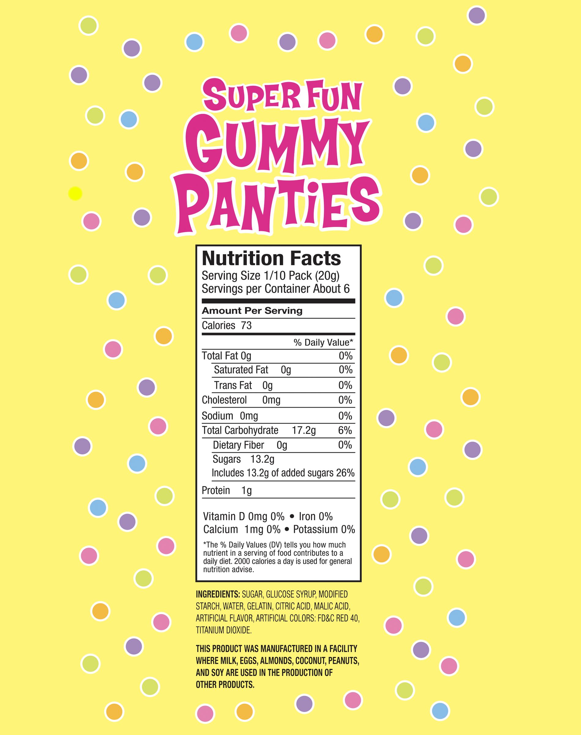 Super Fun Gummy Bikini Set from Candyprints. Get ready to turn heads with the Super Fun Gummy Bikini the ultimate combination of fun and flavor! You will feel deliciously fabulous in this heart shaped bikini with adjustable tie straps