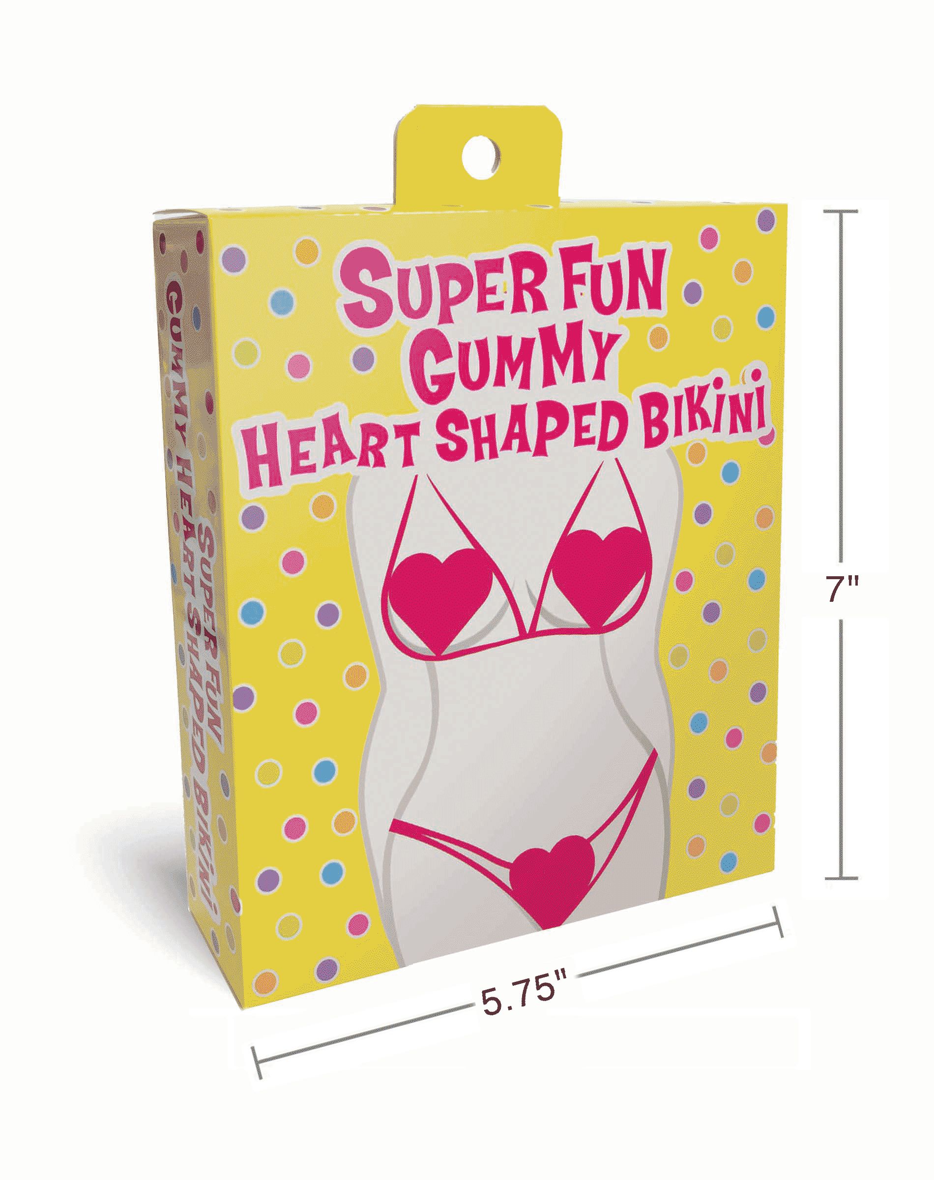Super Fun Gummy Bikini Set from Candyprints. Get ready to turn heads with the Super Fun Gummy Bikini the ultimate combination of fun and flavor! You will feel deliciously fabulous in this heart shaped bikini with adjustable tie straps