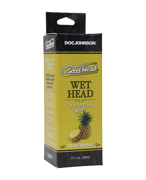 Goodhead Wet Head Dry Mouth Spray Pineapple 2 ounces from Doc Johnson Novelties. Banish dry mouth during oral sex with Goodhead Wet Head Dry Mouth Spray. Available in many mouth watering flavors