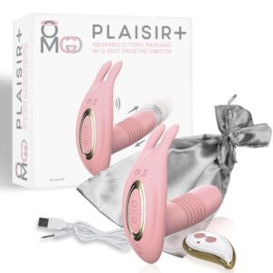 OMG G-Spot Vibrating Thruster Pastel Pink Vibrator from Doctor Love. OMG's Plaisir is a wearable clitoral massager with a vibrating G-Spot Thruster. The 2 in 1 massager connects G-Spot and clitoral orgasms with simultaneous stimulation. Ribbed shaft with