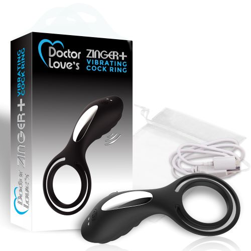 Doctor Love Zinger + Vibrating Rechargeable Cock Ring with Remote Control Black. 3 speeds of powerful vibration patterns. 9 powerful vibrations. Up to 9