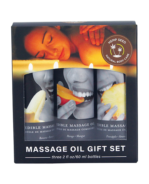 EDIBLE OIL MASSAGE GIFT SET BOX 3 2OZ BOTTLES TROPICAL