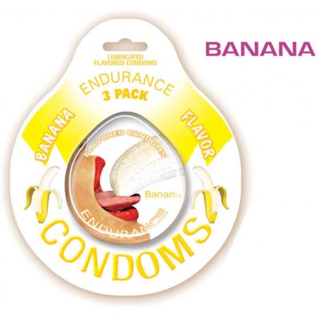 Endurance Lubricated Condoms - Flavored Condoms 3 Pack Banana erotically